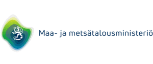 logo, sinivihreällä pohjalla valkoinen suomen leijona, teksti: maa- ja metsätalaousministeriö